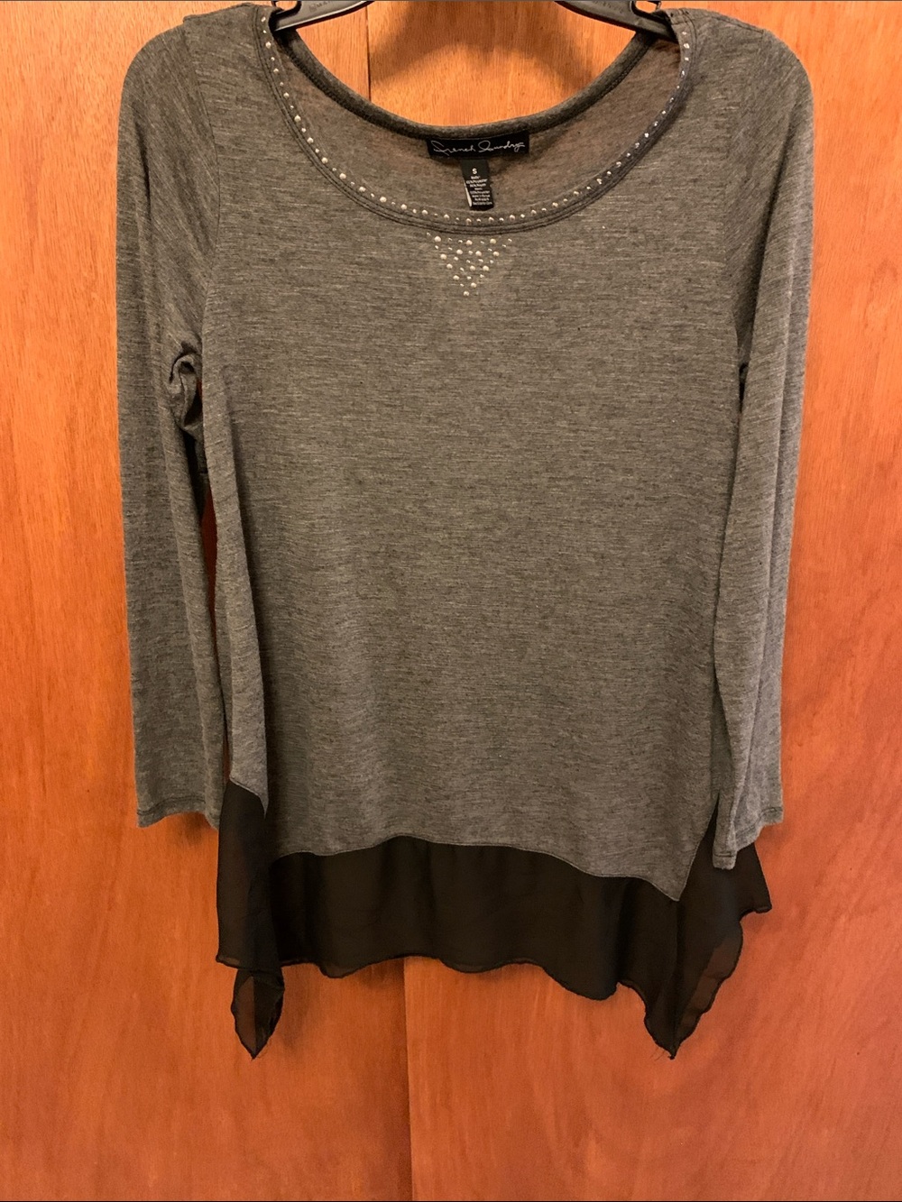French Laundry Gray Tunic with Black Chiffon Hem